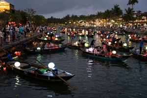 Traditional boat with lanterns in Hoi An